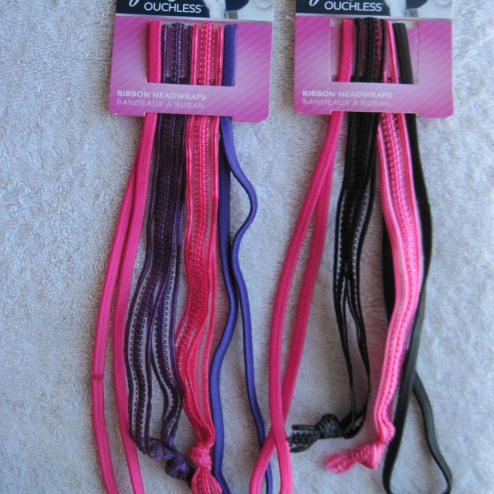 4 Goody Mixed Thin Skinny Mesh Lace Ribbon Elastic Headwraps Head Band Hot Pink